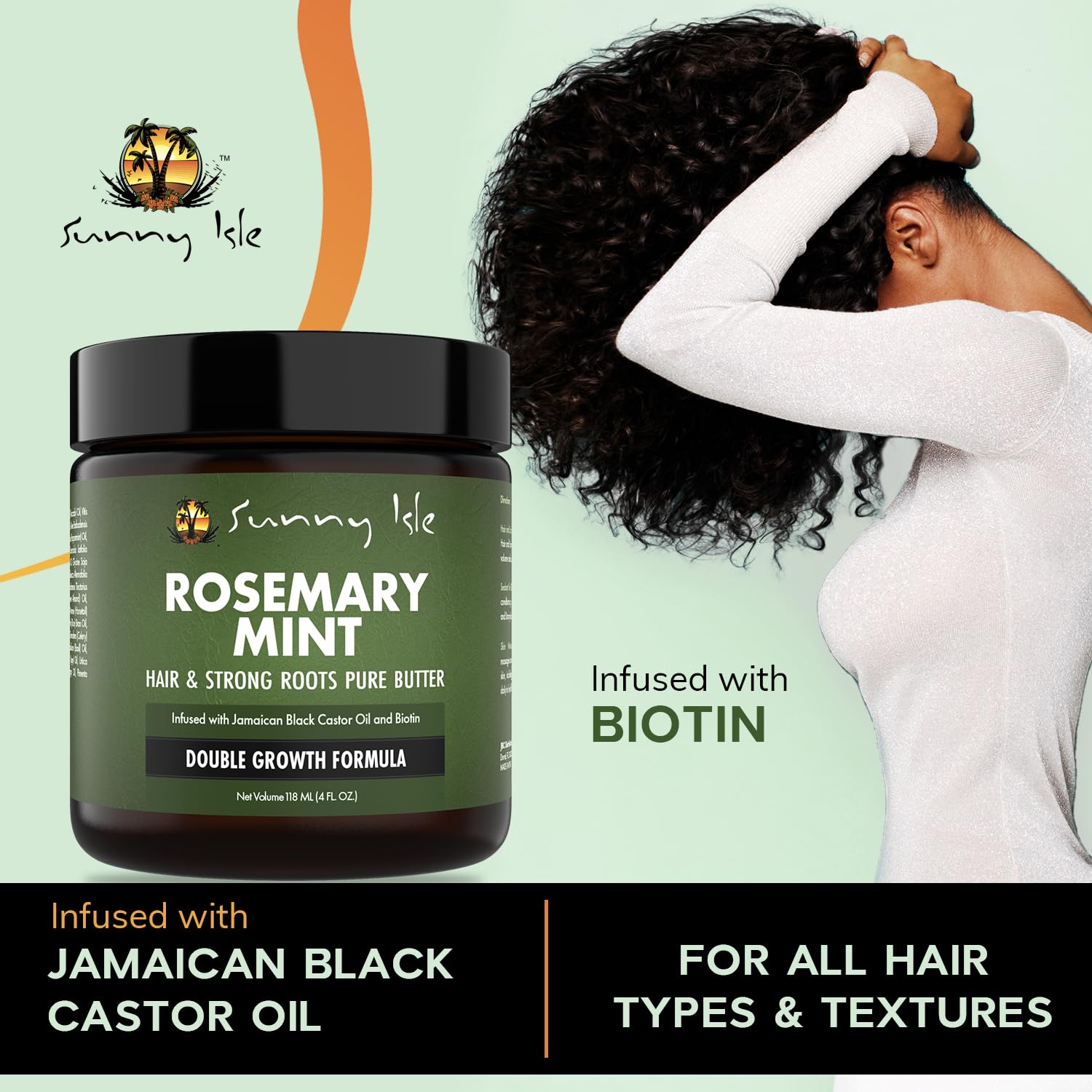 Textura ligera de Sunny Isle Manteca Romero Menta para cabello manejable.