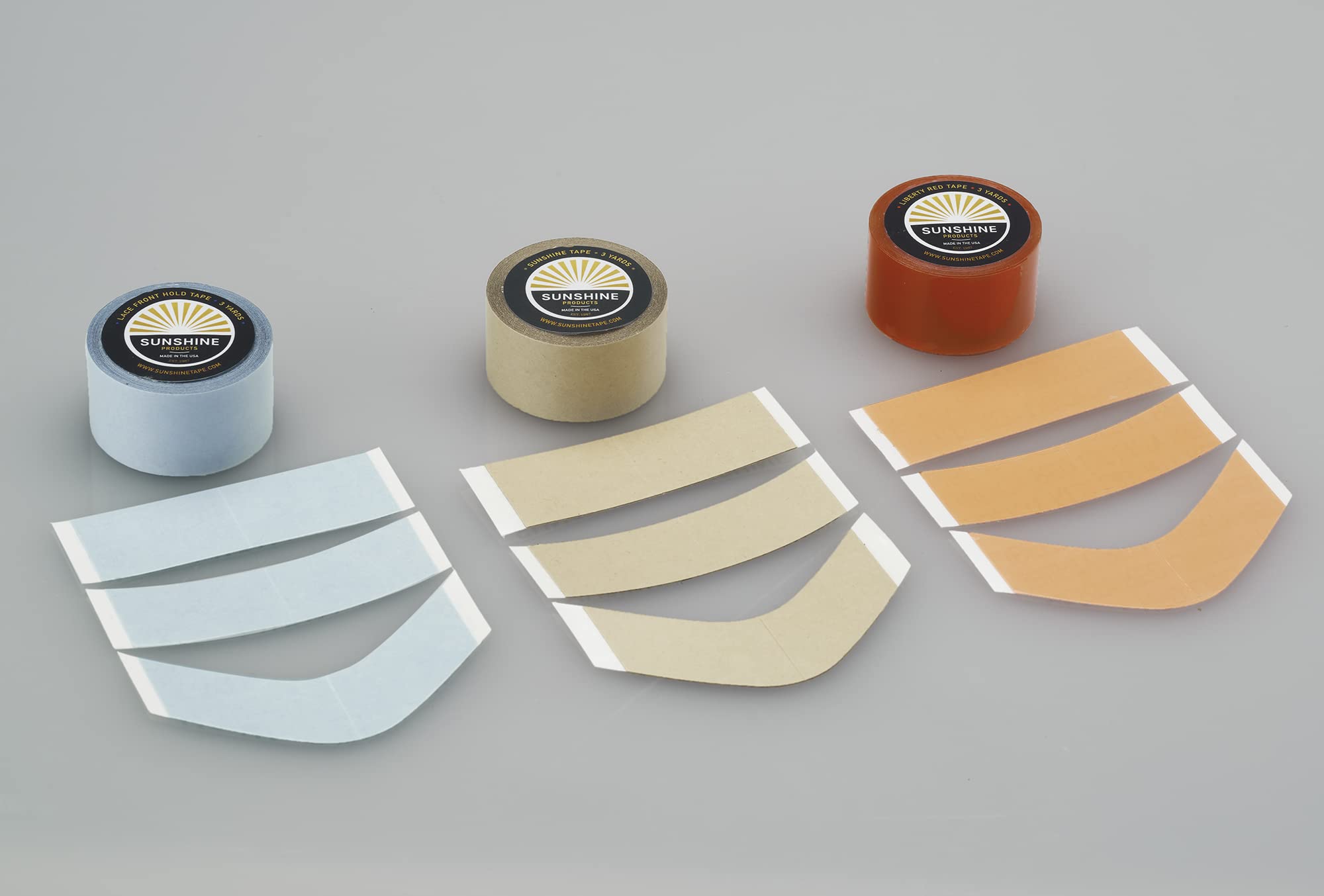 Sunshine Tape half-inch strips cuttable for precise lace-front positioning.