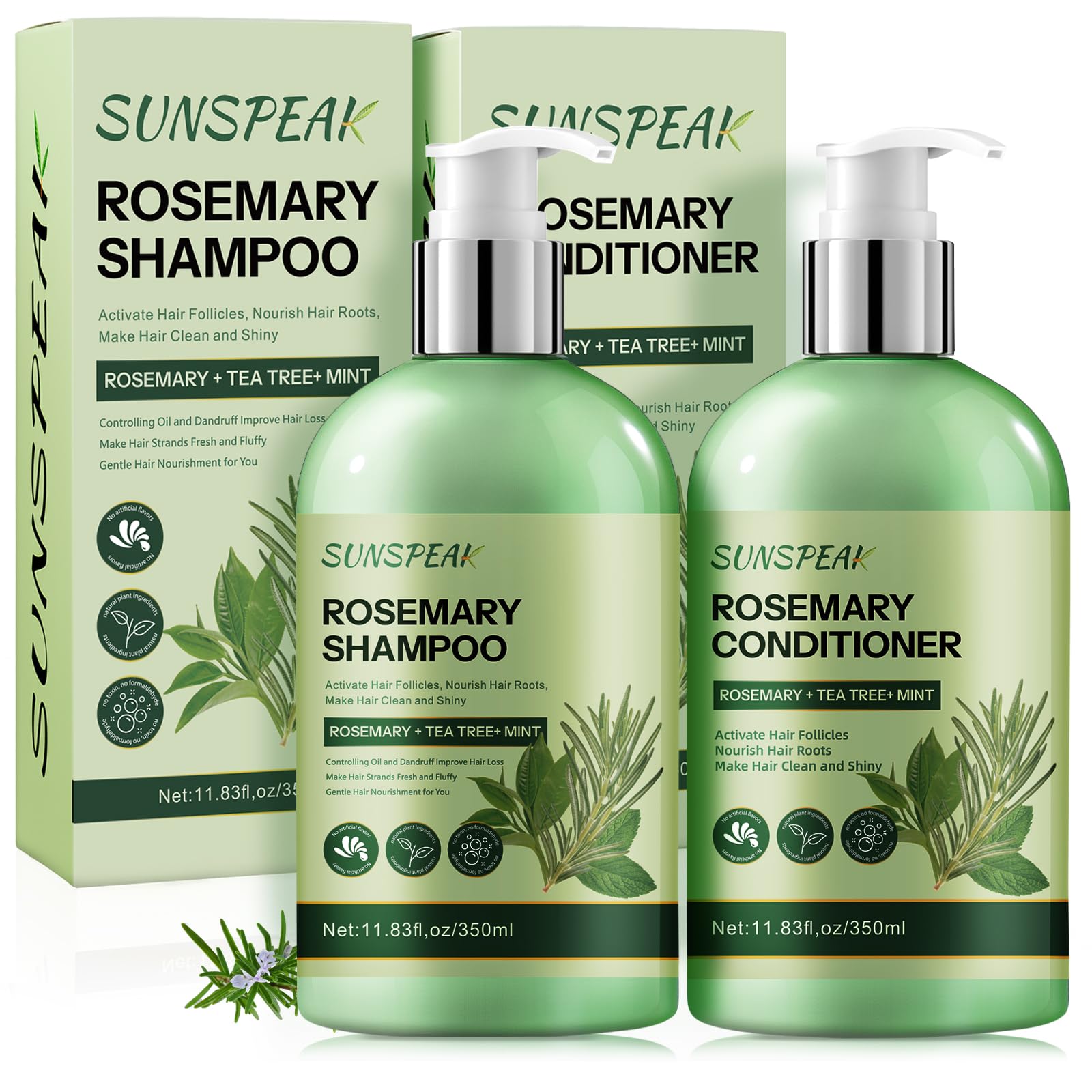 Sunspeak Rosemary Hair Growth Shampoo bottle shows strengthening formula for thicker hair.