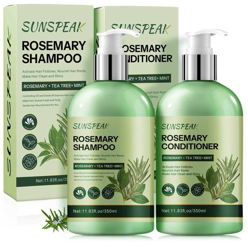 Sunspeak Rosemary Hair Growth Shampoo bottle shows strengthening formula for thicker hair.