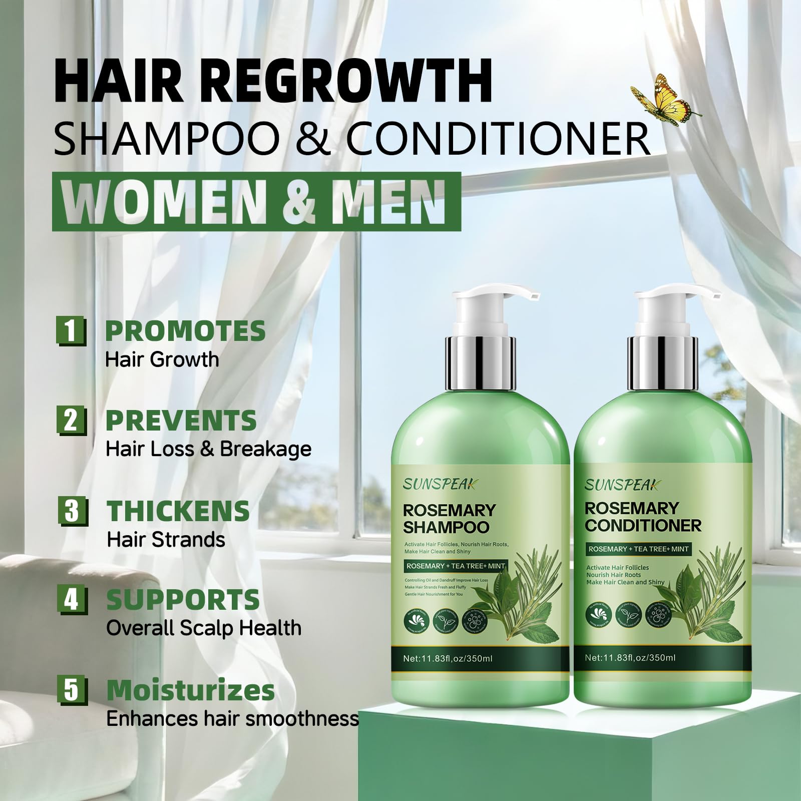 Sunspeak Tea Tree Oil Mint Shampoo lather demonstrates refreshing cleansing with scalp cooling.