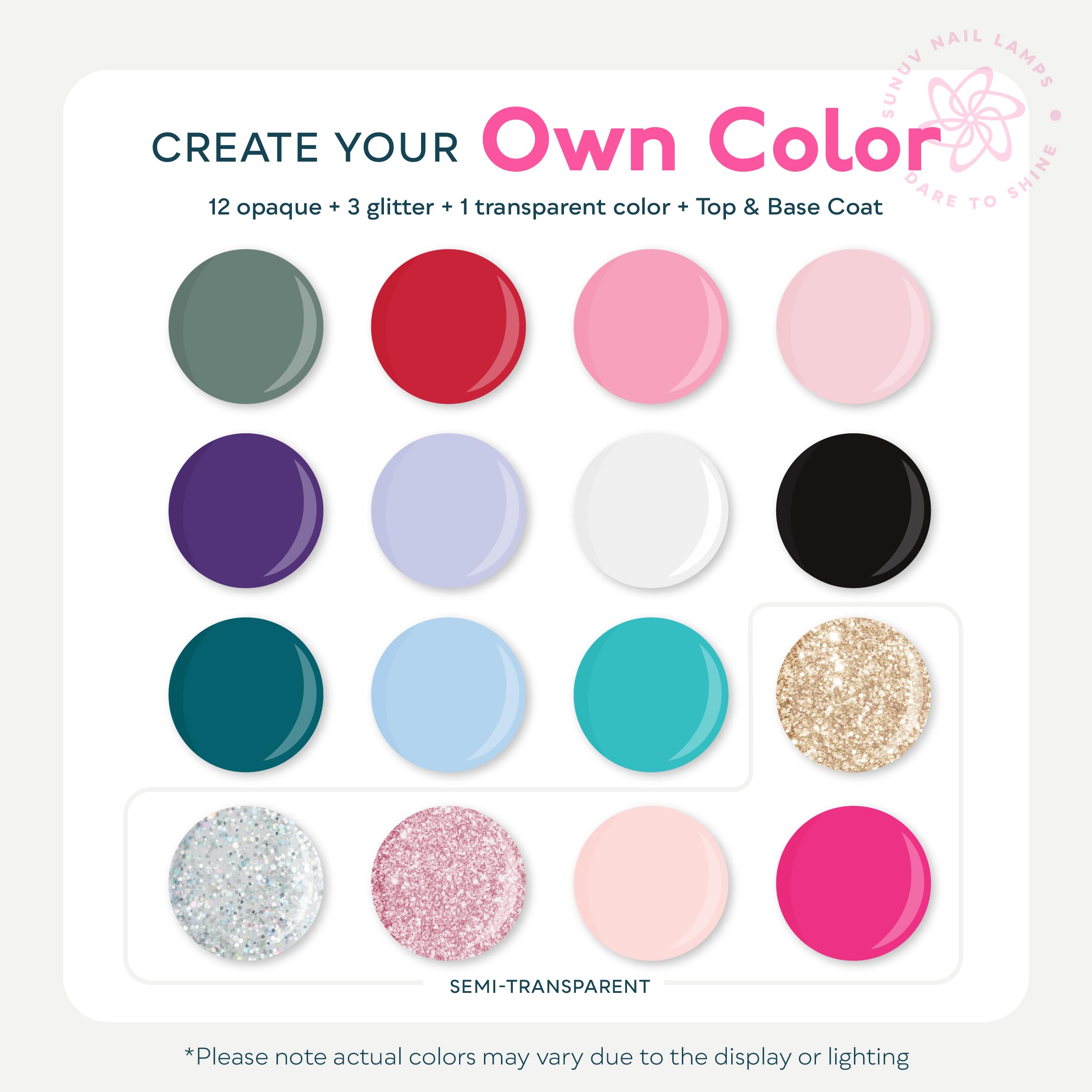 SUNUV gel polish tubes display vibrant pigments for bold accents and smooth finishes.