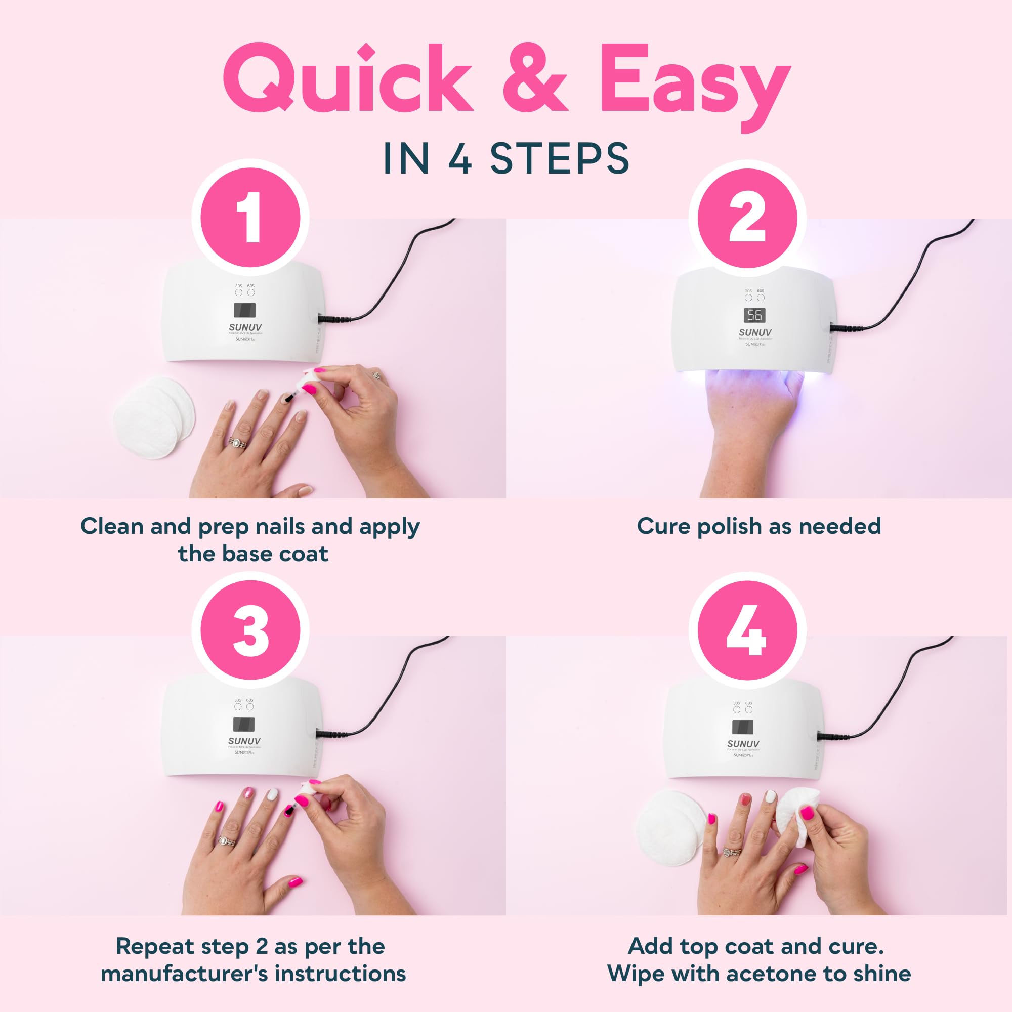 SUNUV SUN9X Plus pink nail lamp with visible brand logo for trusted DIY nails.