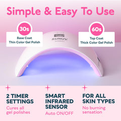 SUNUV SUN9X Plus pink nail lamp showing the digital timer during curing.
