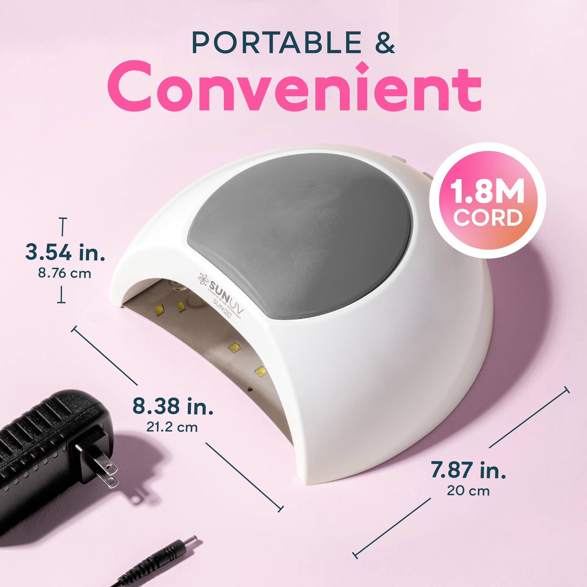 SUNUV UV LED nail lamp displaying four timer settings for curing.