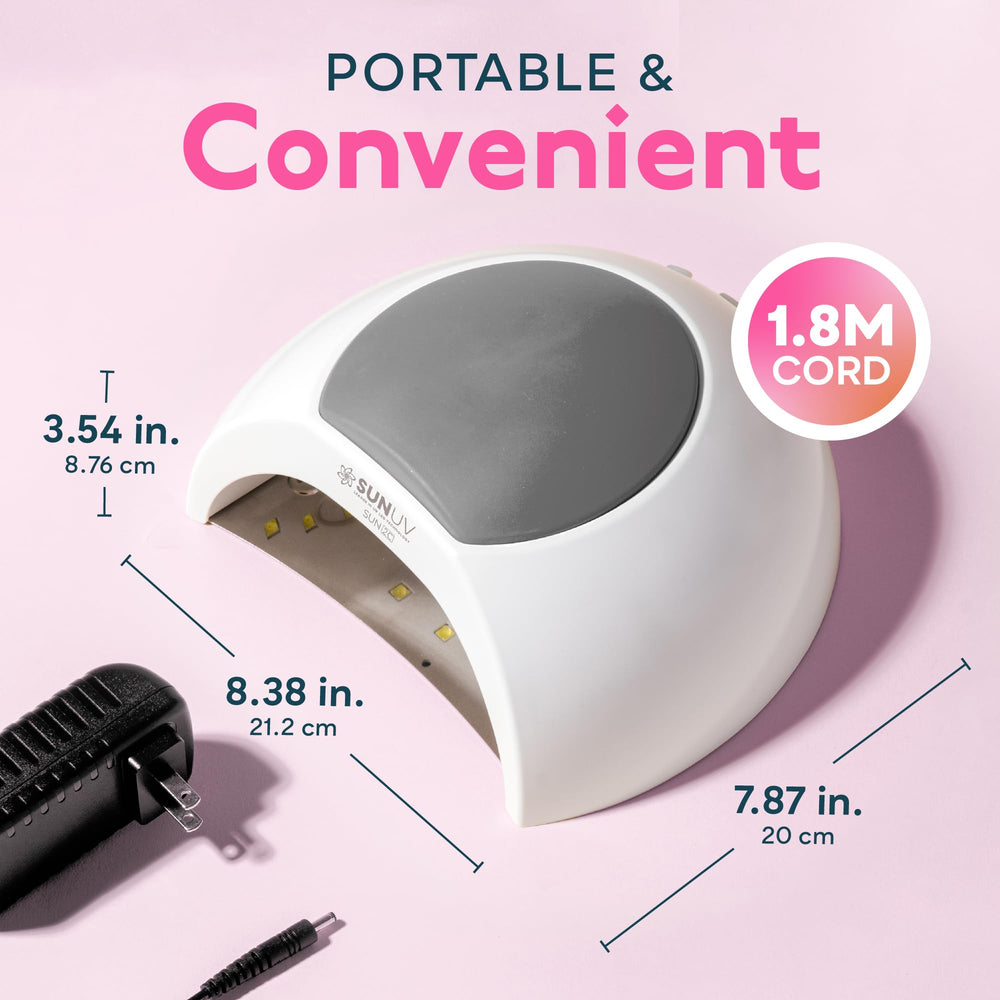 SUNUV UV LED nail lamp displaying four timer settings for curing.