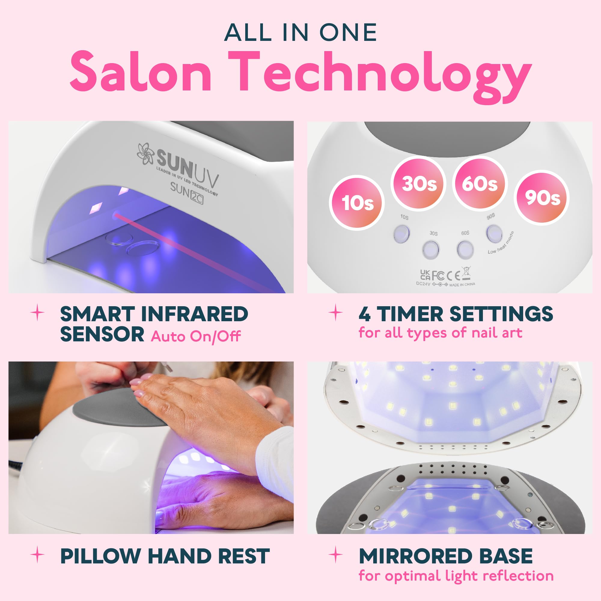 SUNUV UV LED nail lamp top panel with control area for timers.