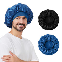 Supaze 2-pack satin silk bonnet on model for sleeping comfort and hair protection.