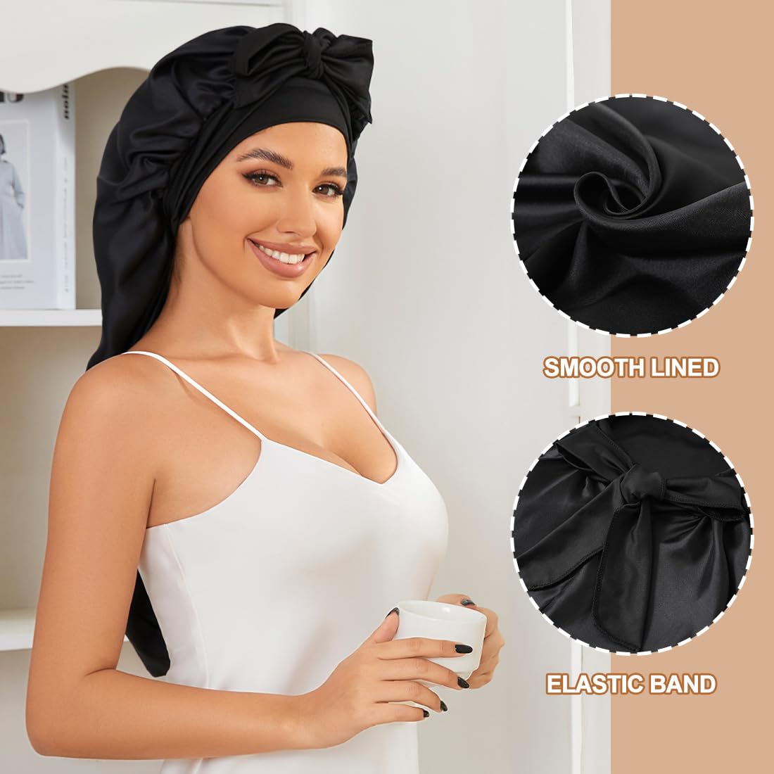 Supaze satin-lined braid bonnet with elastic band stays secure during sleep