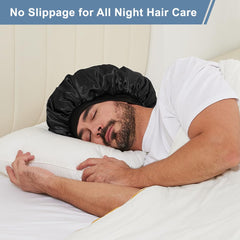 Supaze satin silk bonnet with elastic band close-up for secure all-night fit.