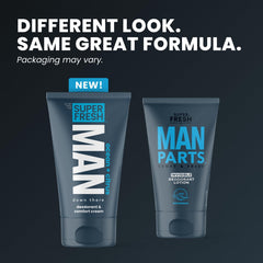 Aplicación suave de Super & Fresh Co. en la piel masculina.