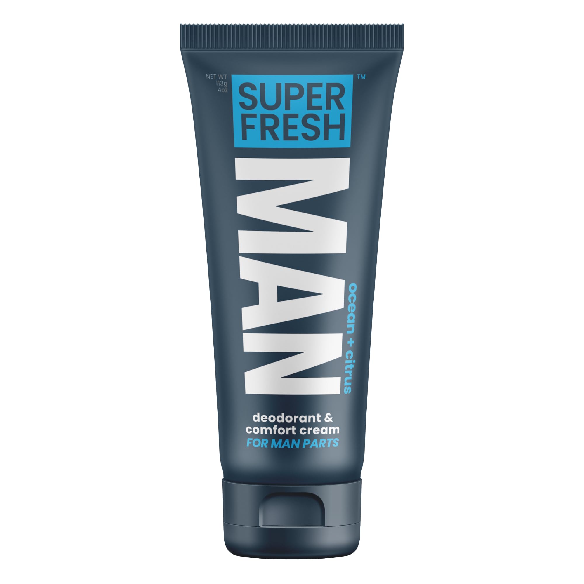 Super Fresh Co loción desodorizante en tubo de 4 oz para higiene diaria.