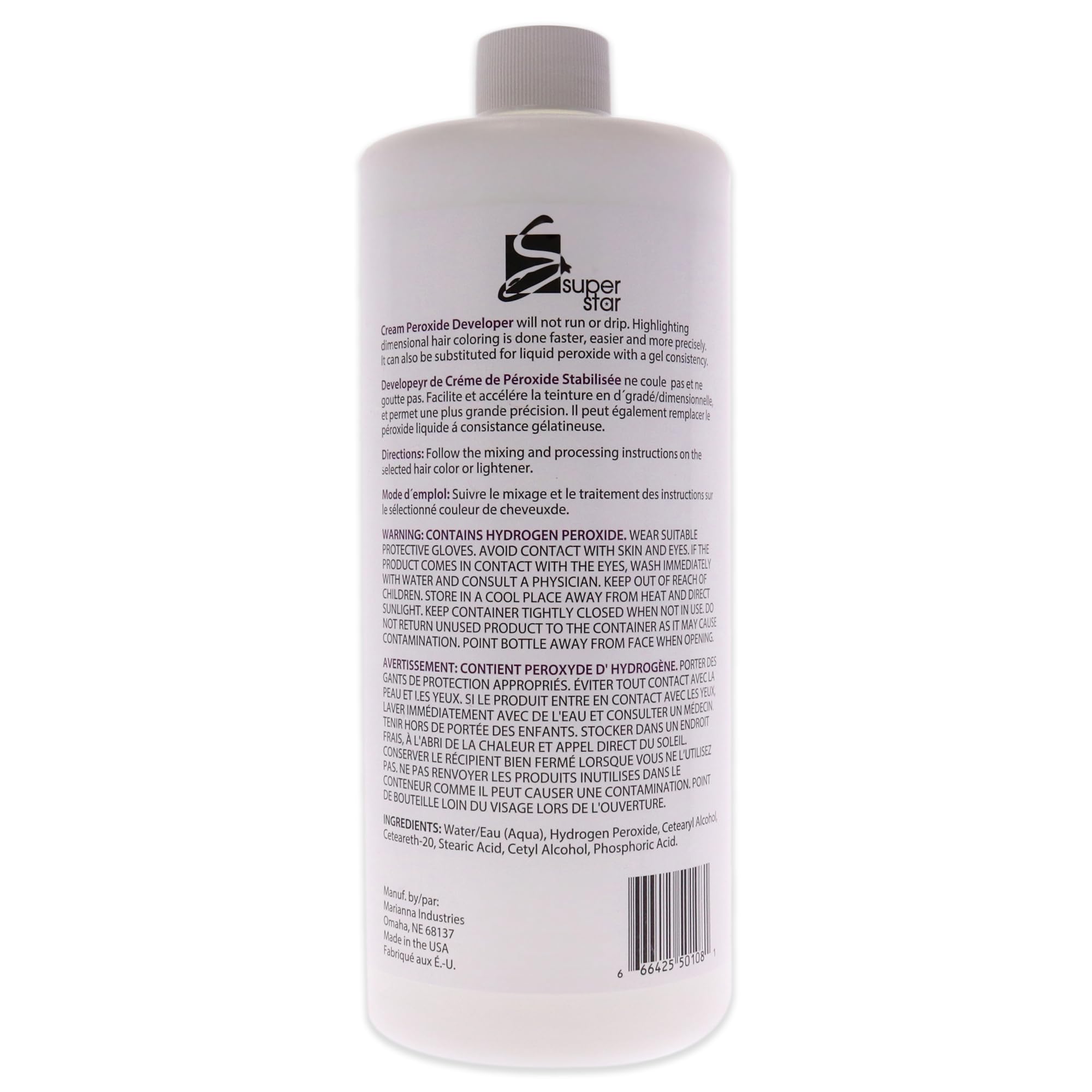 Super Star 10v Cream Peroxide Developer packaging shown, ideal for salon-ready hair color application.