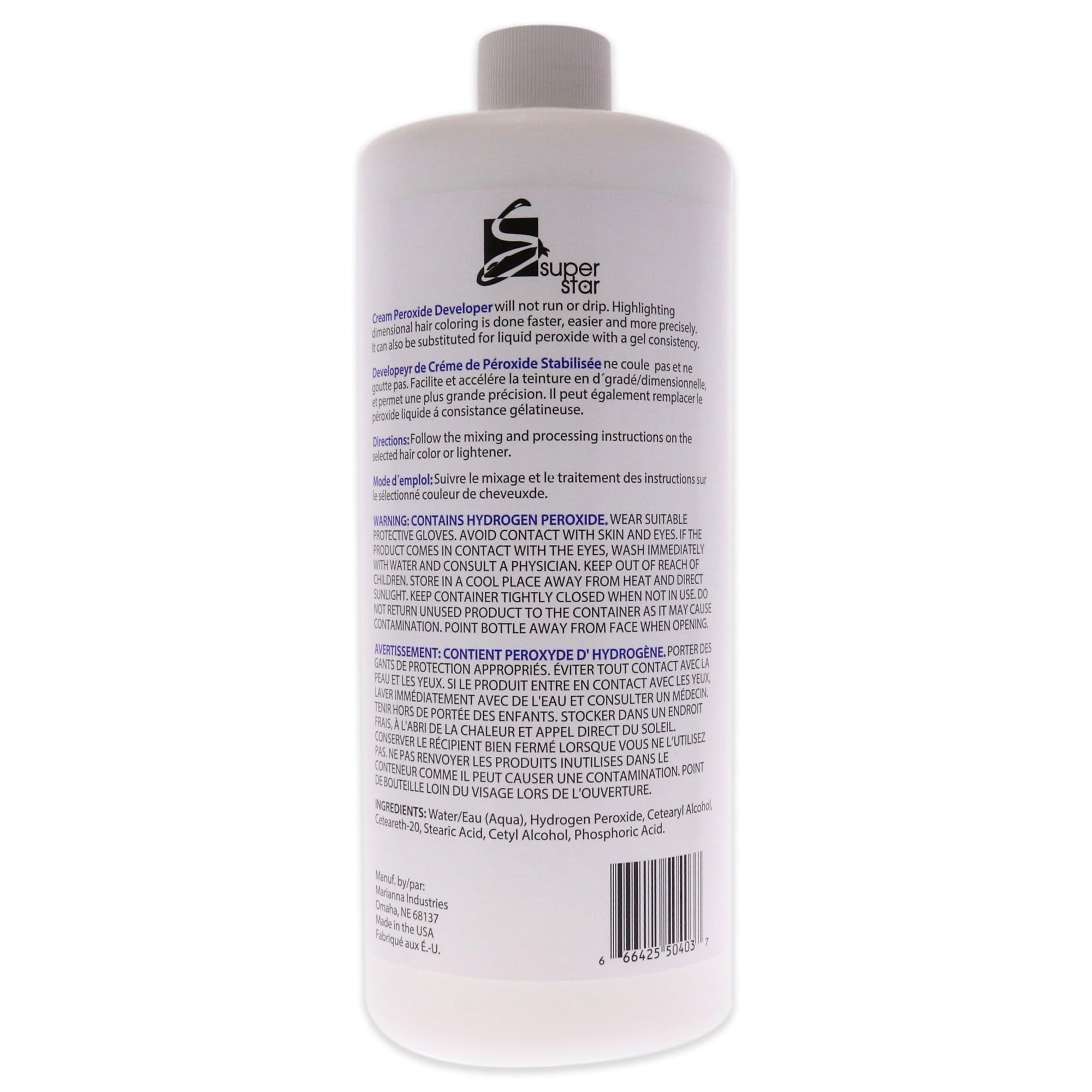 Super Star Cream Peroxide Developer 40 Volume packaging highlights stabilized formula for hair protection