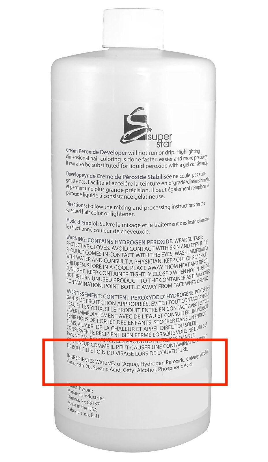 Super Star Cream Peroxide Developer 40 Volume packaging highlighting gel consistency for even application.