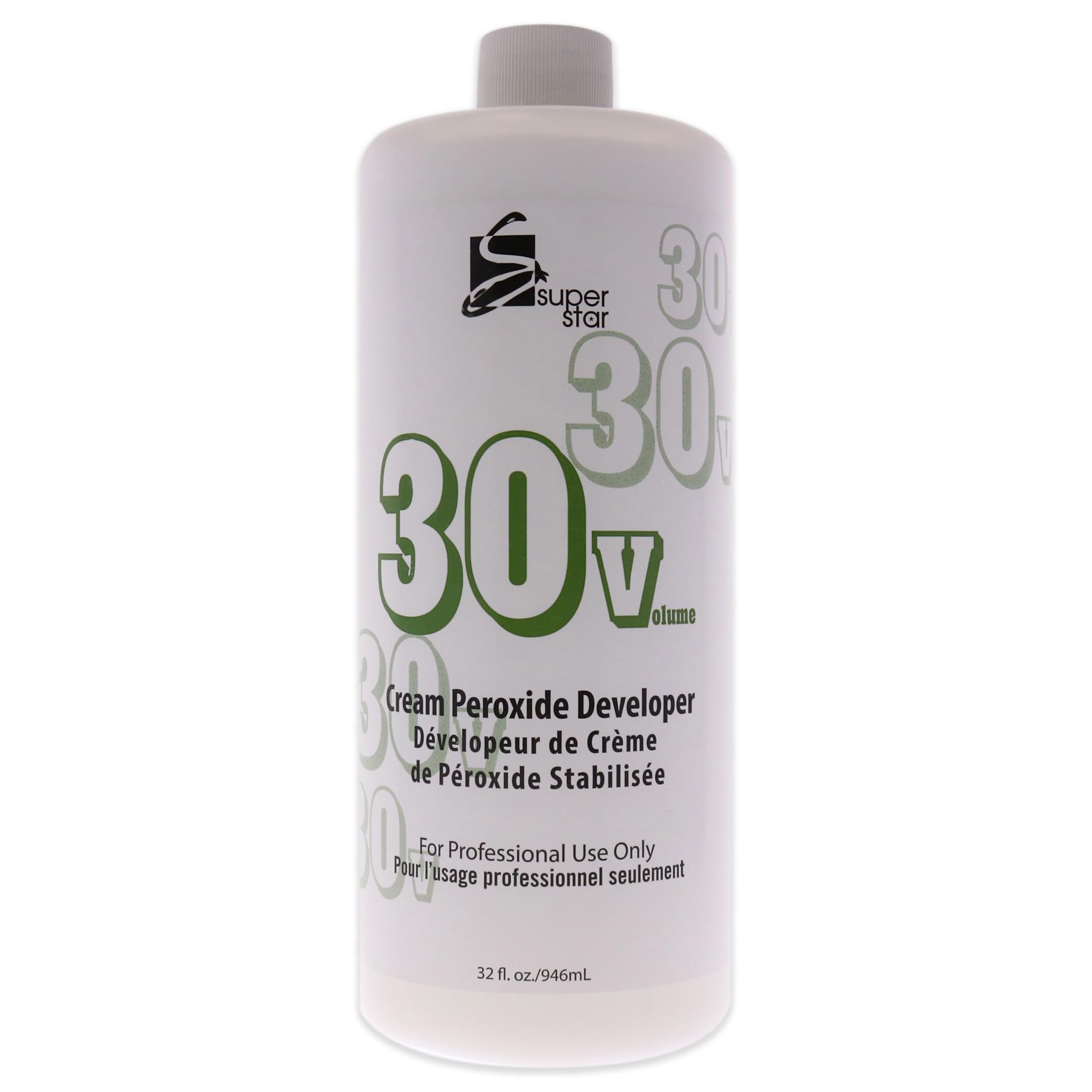 Super Star Stabilized Cream Peroxide Developer bottle ready for non-drip, even color application.