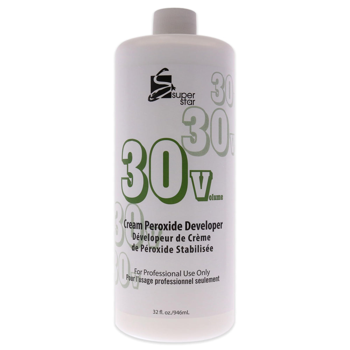 Super Star Stabilized Cream Peroxide Developer bottle ready for non-drip, even color application.