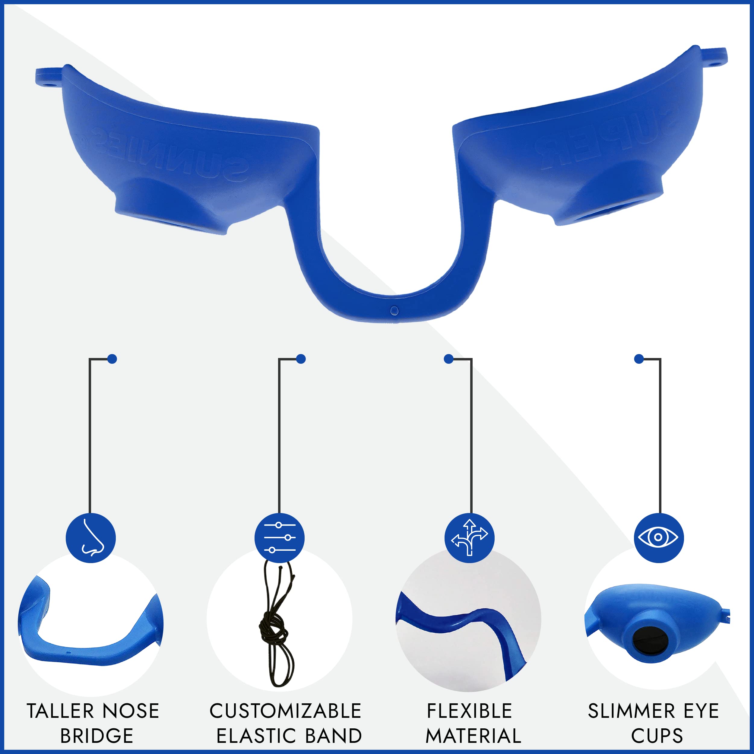 Super Sunnies Evo blue red light therapy glasses protect eyes during therapy sessions.
