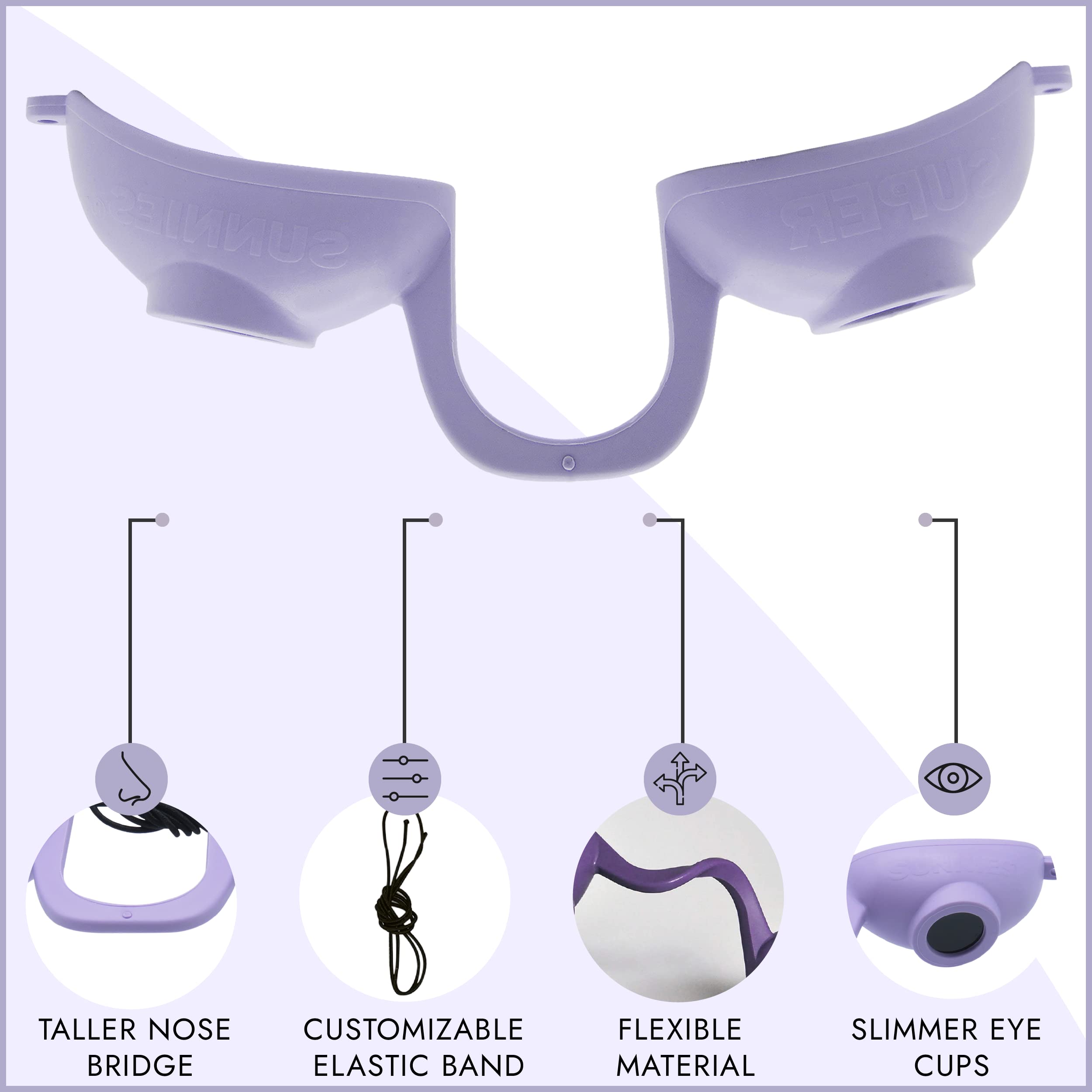 Slim eye cups offer comfortable wear during longer tanning or therapy.