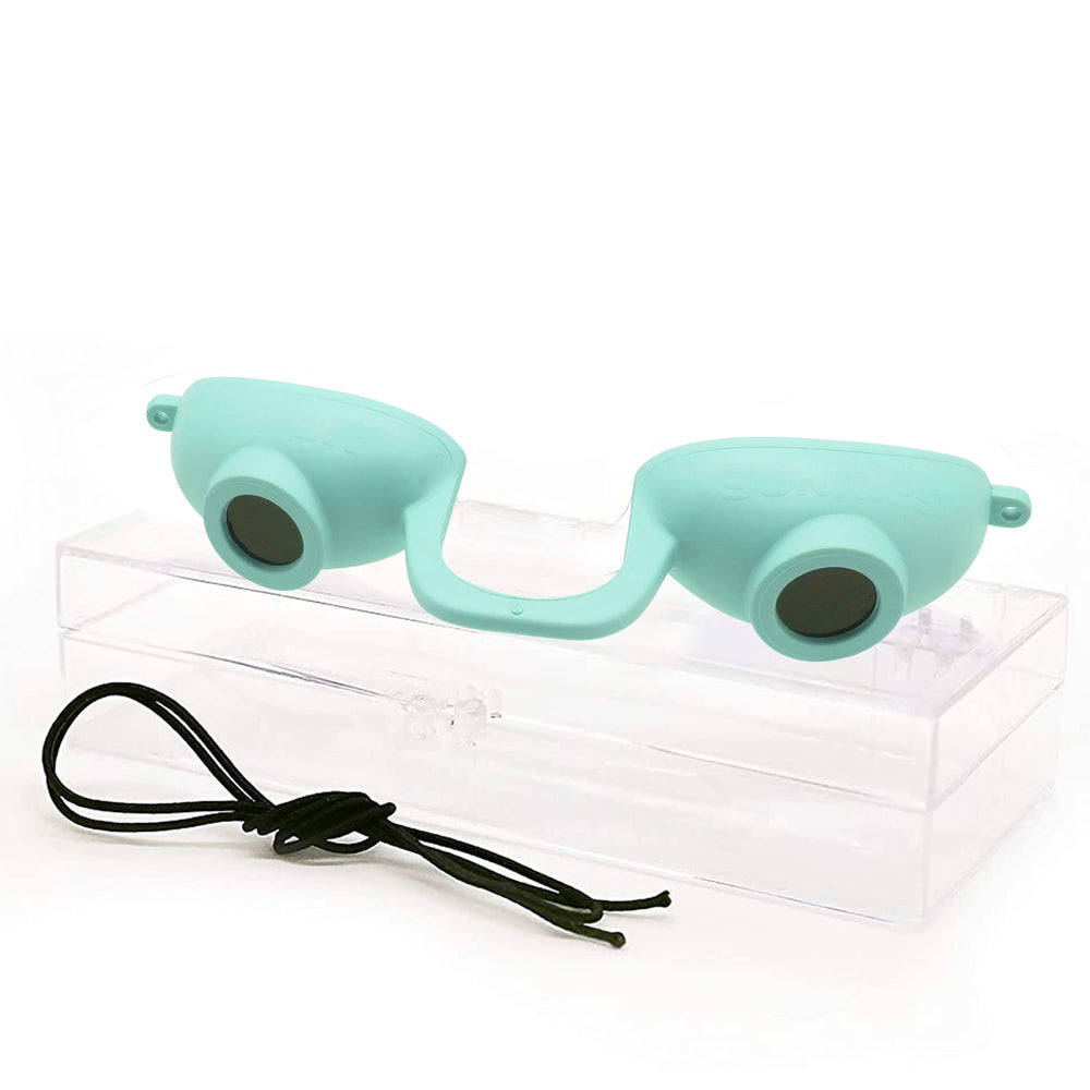 Super Sunnies EVO Flex Teal goggles front view for UV eye protection and comfort.