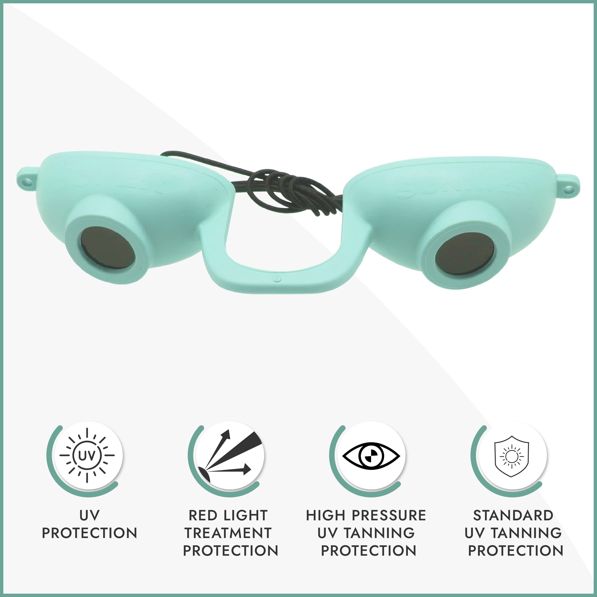 Super Sunnies EVO Flex Teal goggles side profile for secure fit during tanning.