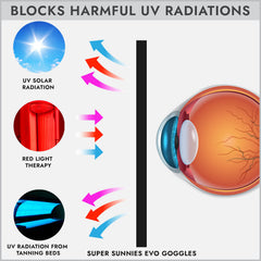 Super Sunnies Evo green lenses provide strong UV defense for high-pressure tanning.