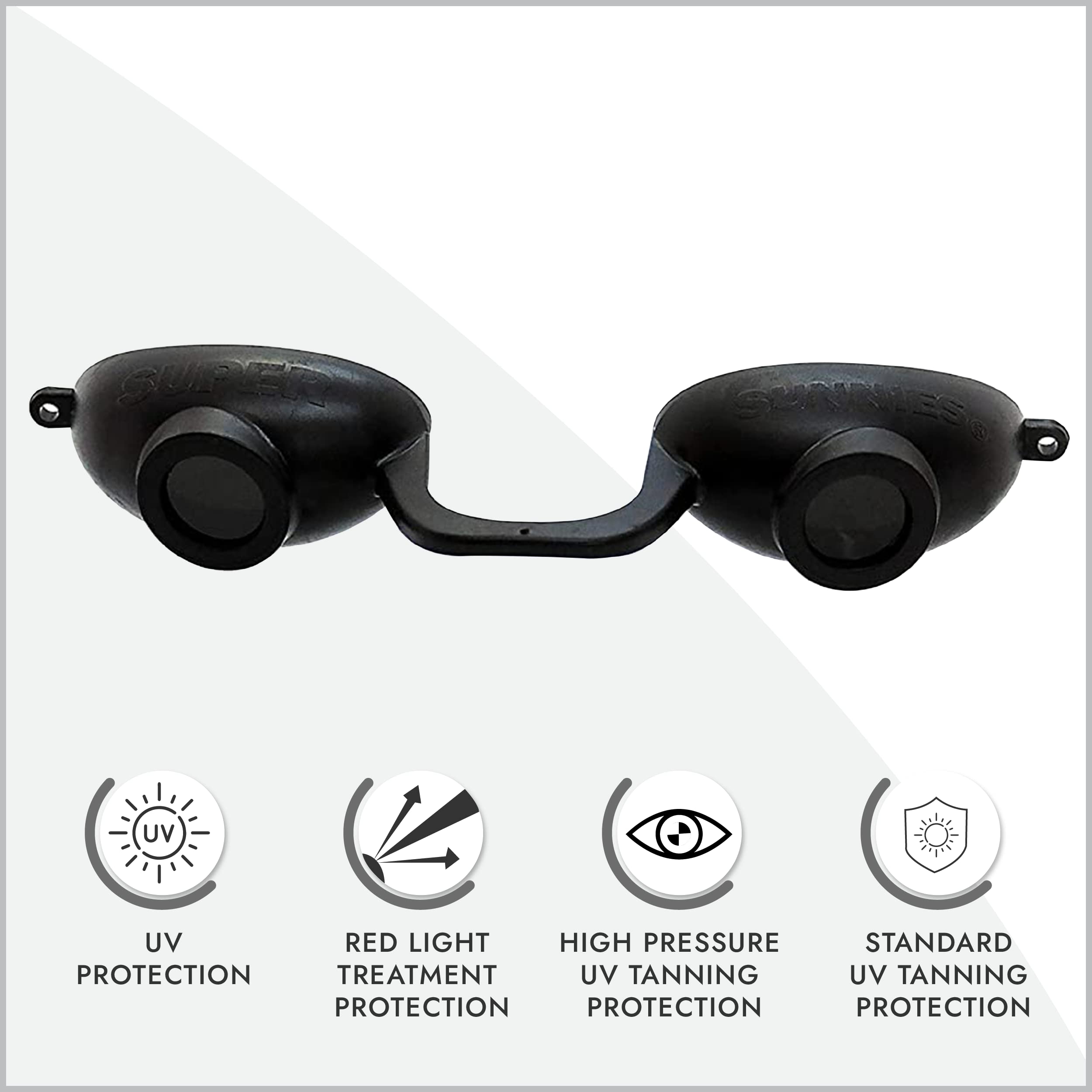 Super Sunnies Evo elastic headband ensures secure fit during tanning sessions.