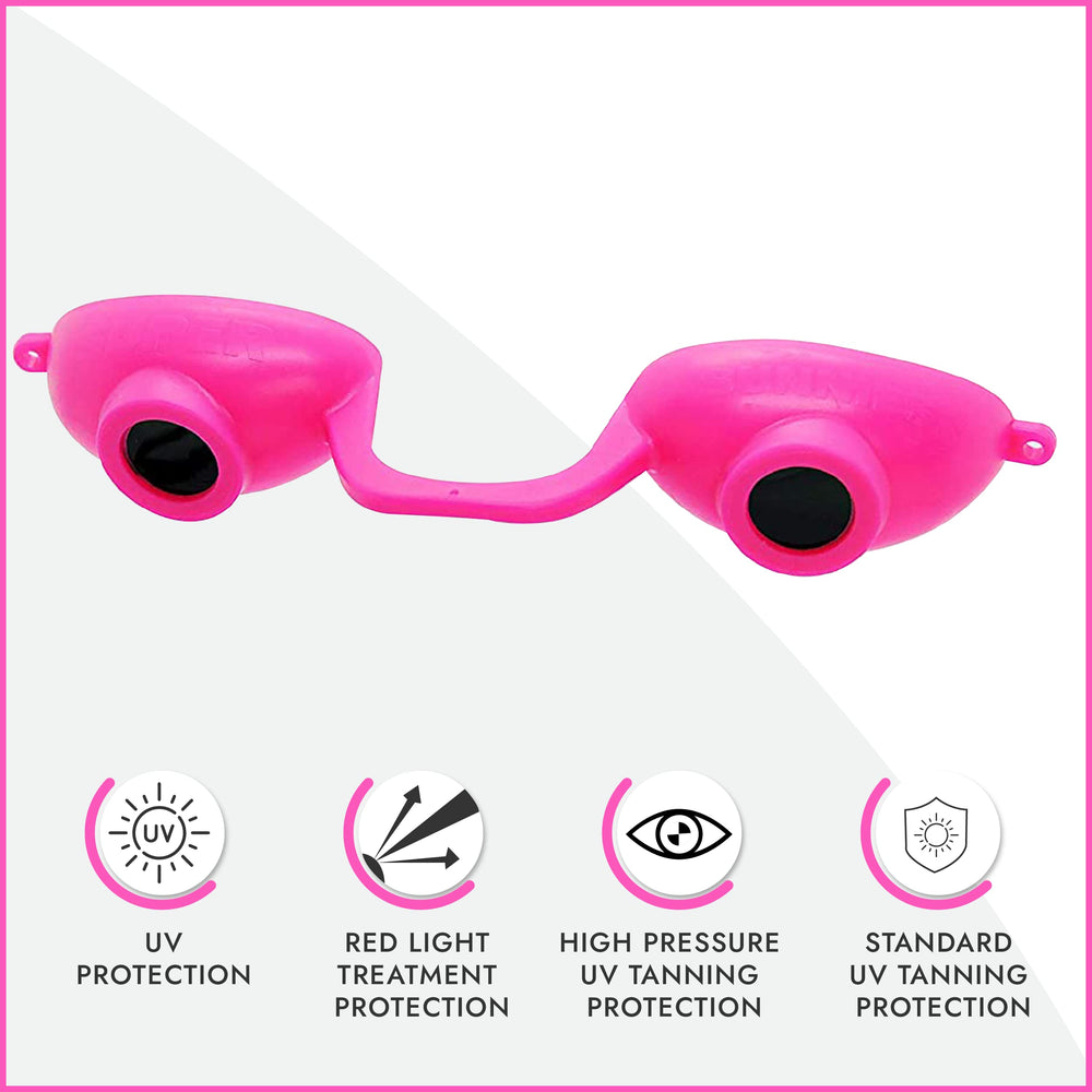 Super Sunnies Evo tanning bed goggles designed for salon use with a secure fit.