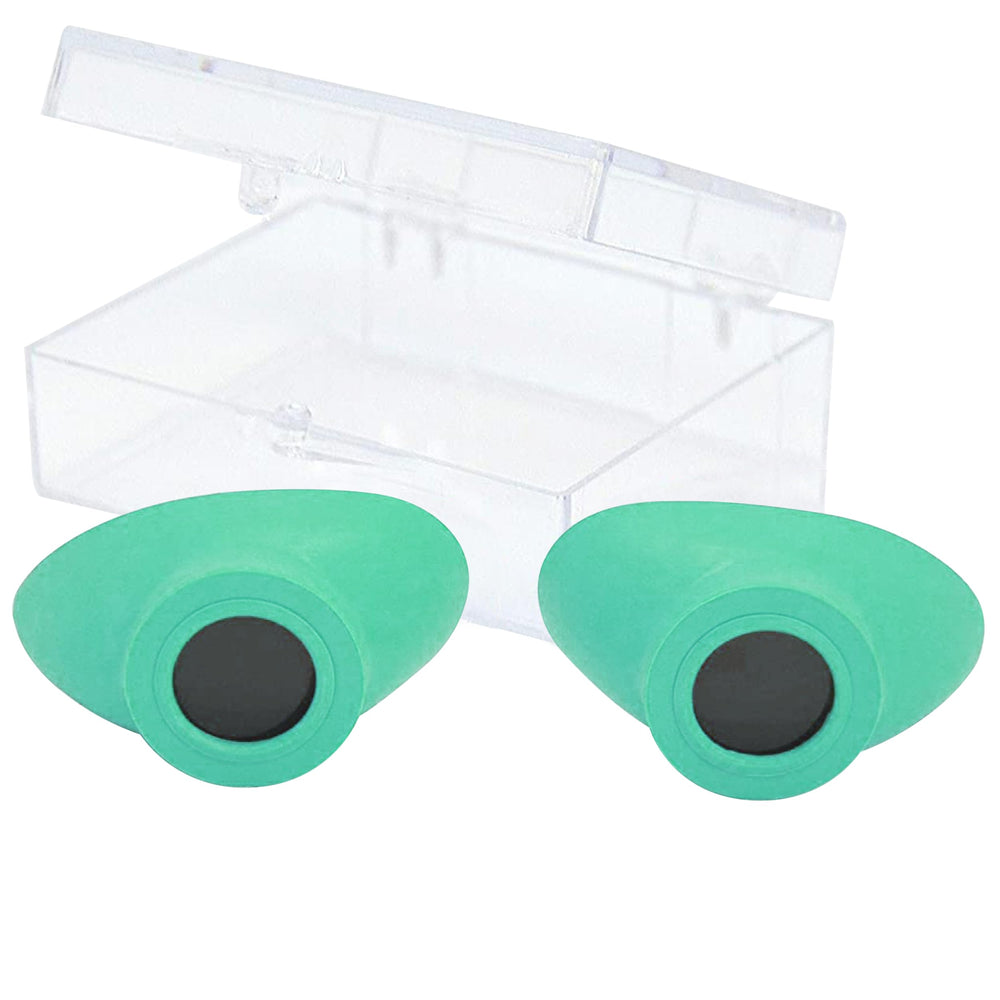 Super Sunnies Slim Flex teal eyeshields front view protect eyes during tanning bed sessions.