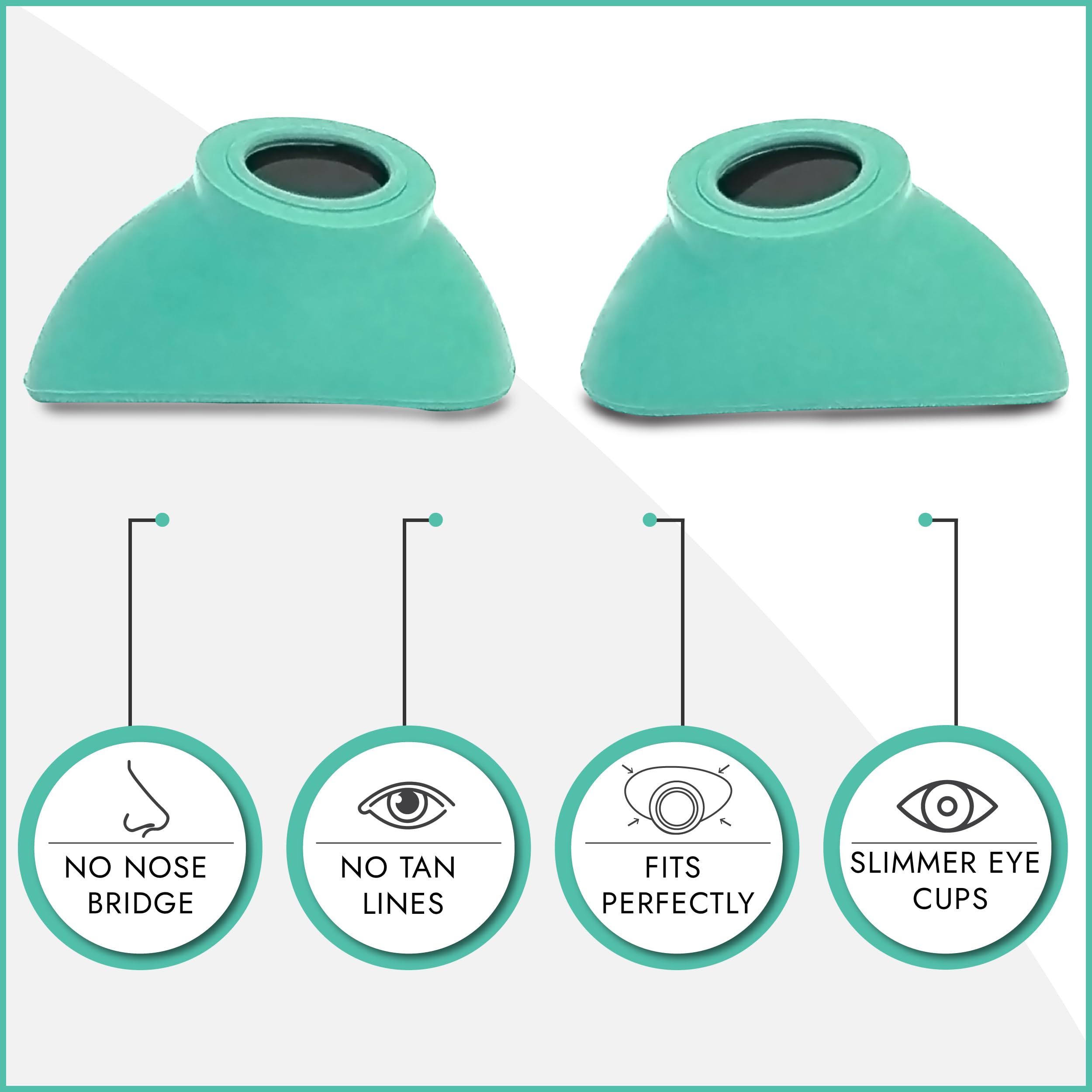 Super Sunnies teal eyecups closeup highlight slim design for precise UV protection.