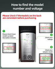Global 100-240V input on Superer charger for Philips Norelco devices.
