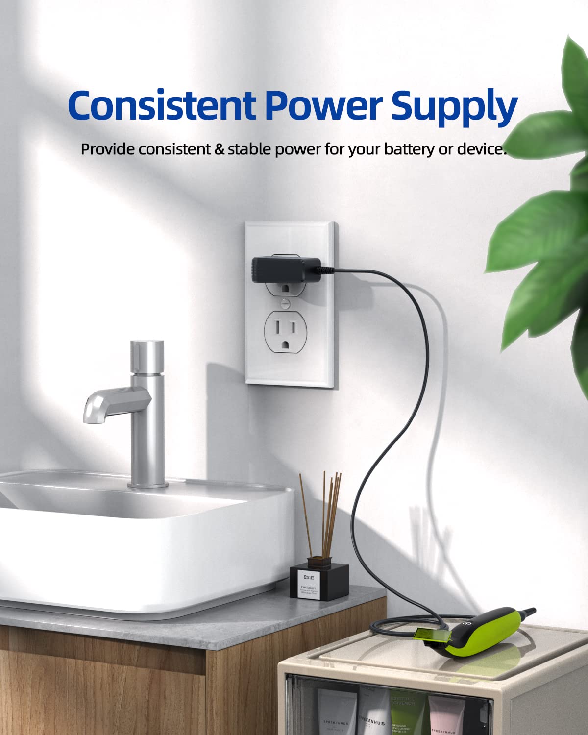 Superer compact charger ready for bathroom or travel use with OneBlade