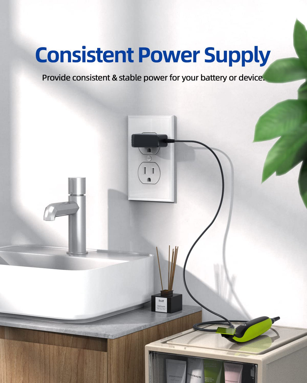 Superer compact charger ready for bathroom or travel use with OneBlade