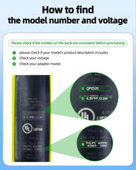 Superer adapter label displays input 100-240V for versatile travel charging