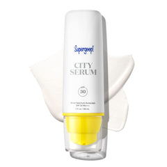 Supergoop City Serum bottle front showing SPF 30 protection for daily anti-aging care