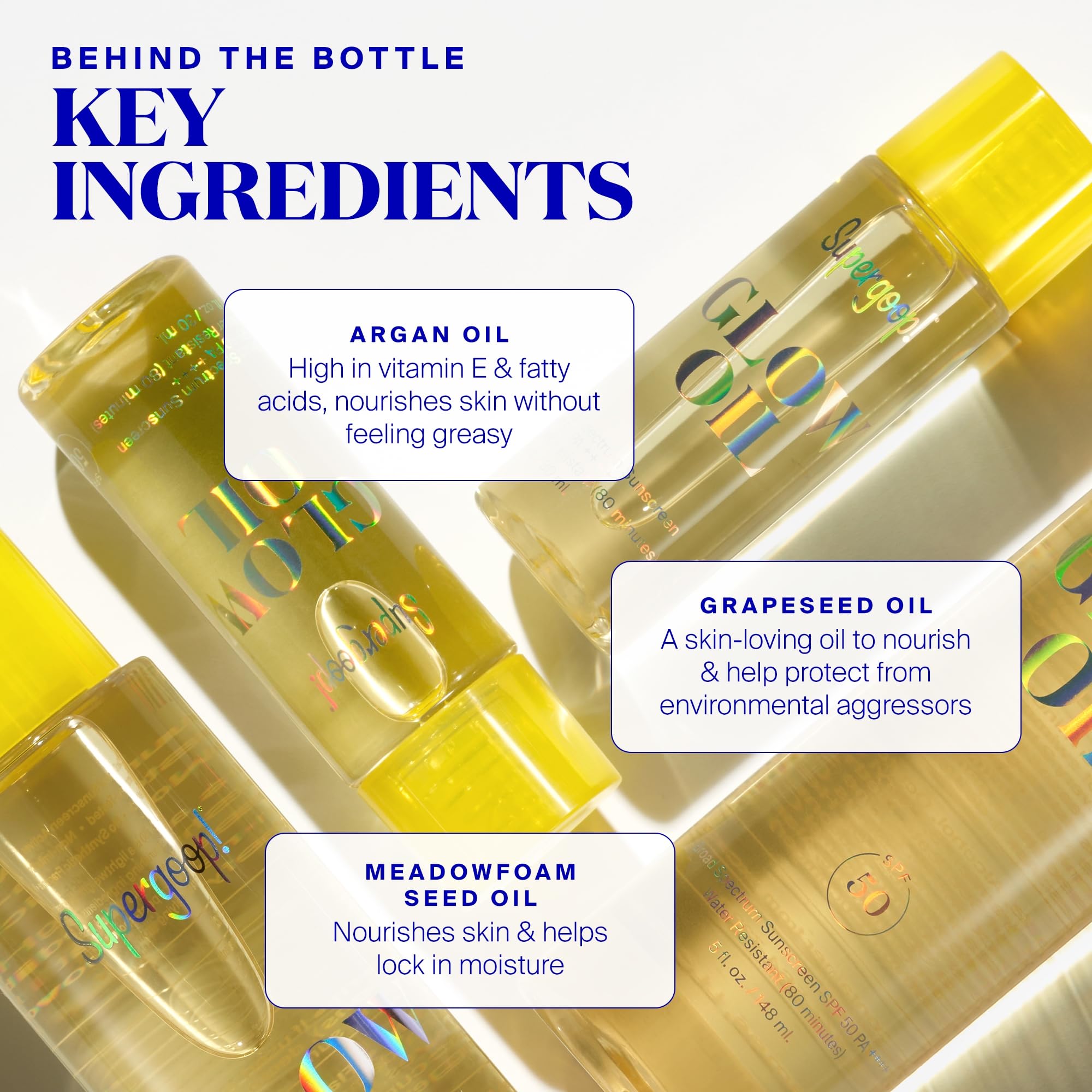 Skin texture with a radiant glow from Supergoop! Glow Oil, absorbing softly