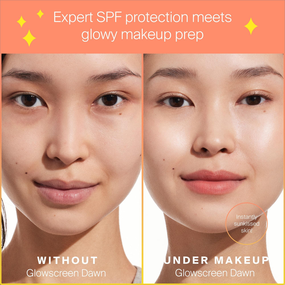 Glowscreen Dawn SPF 40 coverage highlighting outdoor protection and radiance.