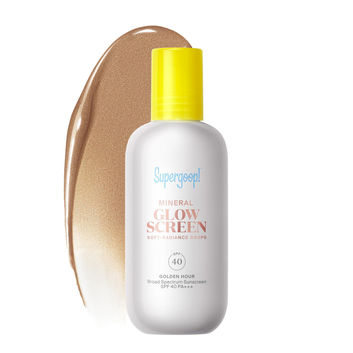 Supergoop! Glowscreen Drops bottle in Golden Hour delivers radiant, lightweight SPF 40 glow.