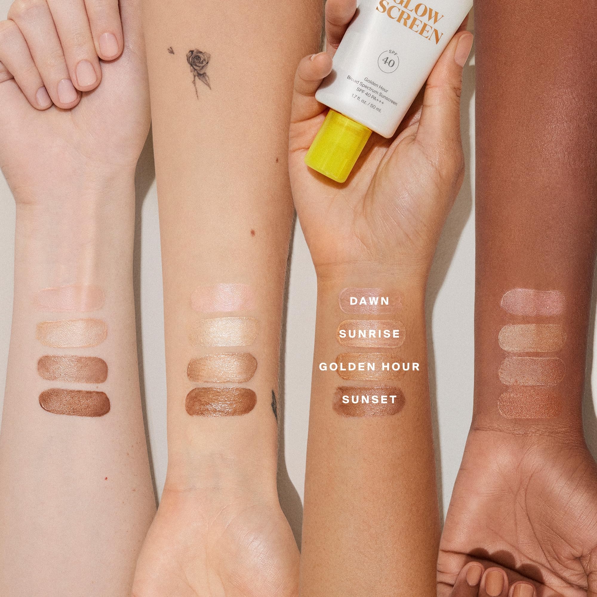 Supergoop! Glowscreen Golden Hour creates glow on the cheekbone.