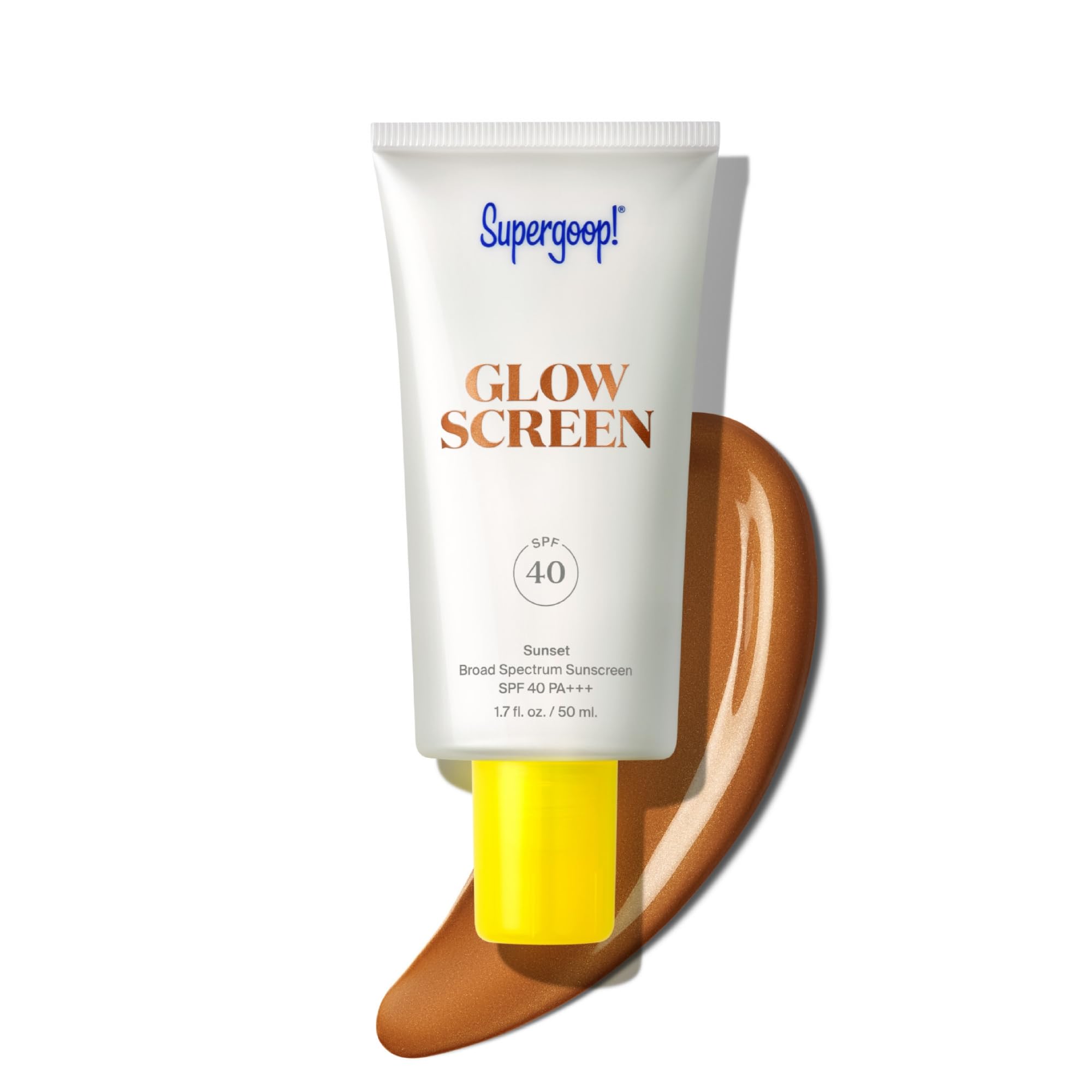 Supergoop! Glowscreen Sunset deep bronze bottle for a hydrated, dewy glow.