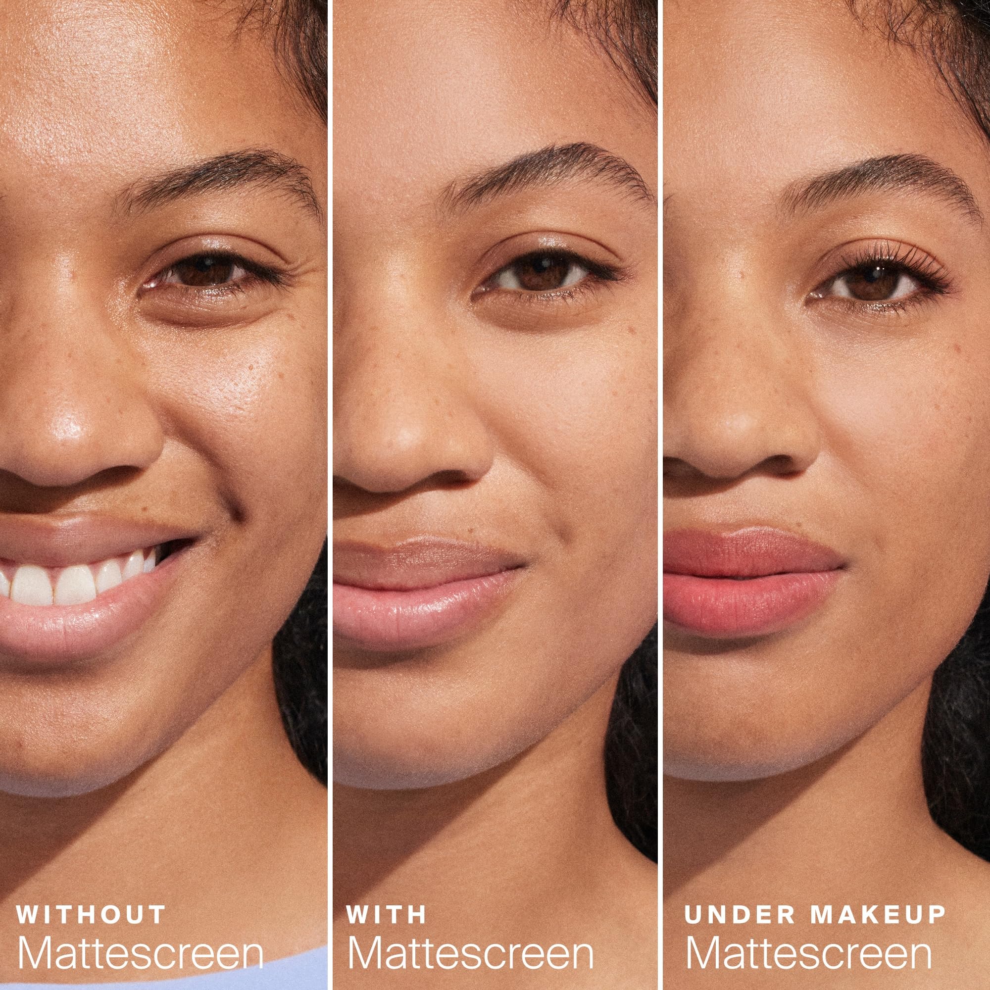 Matte finish close-up highlighting a minimized shine look on skin.