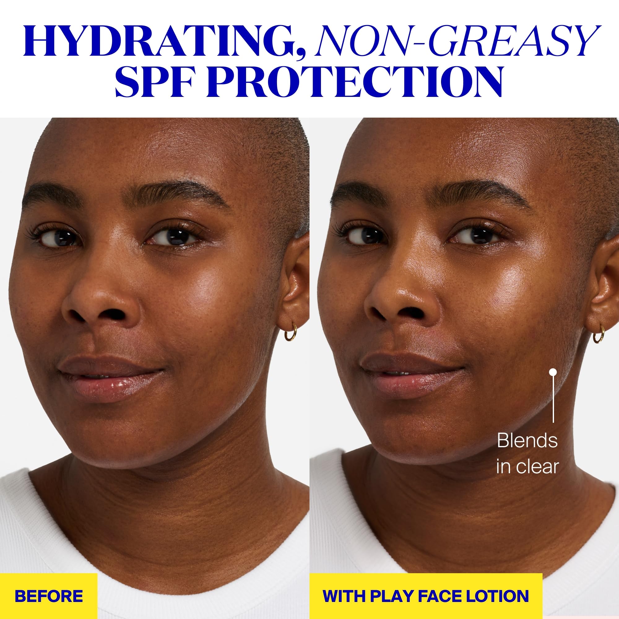Aplicación suave en rostro y cuello con absorción rápida de Supergoop! PLAY SPF50.