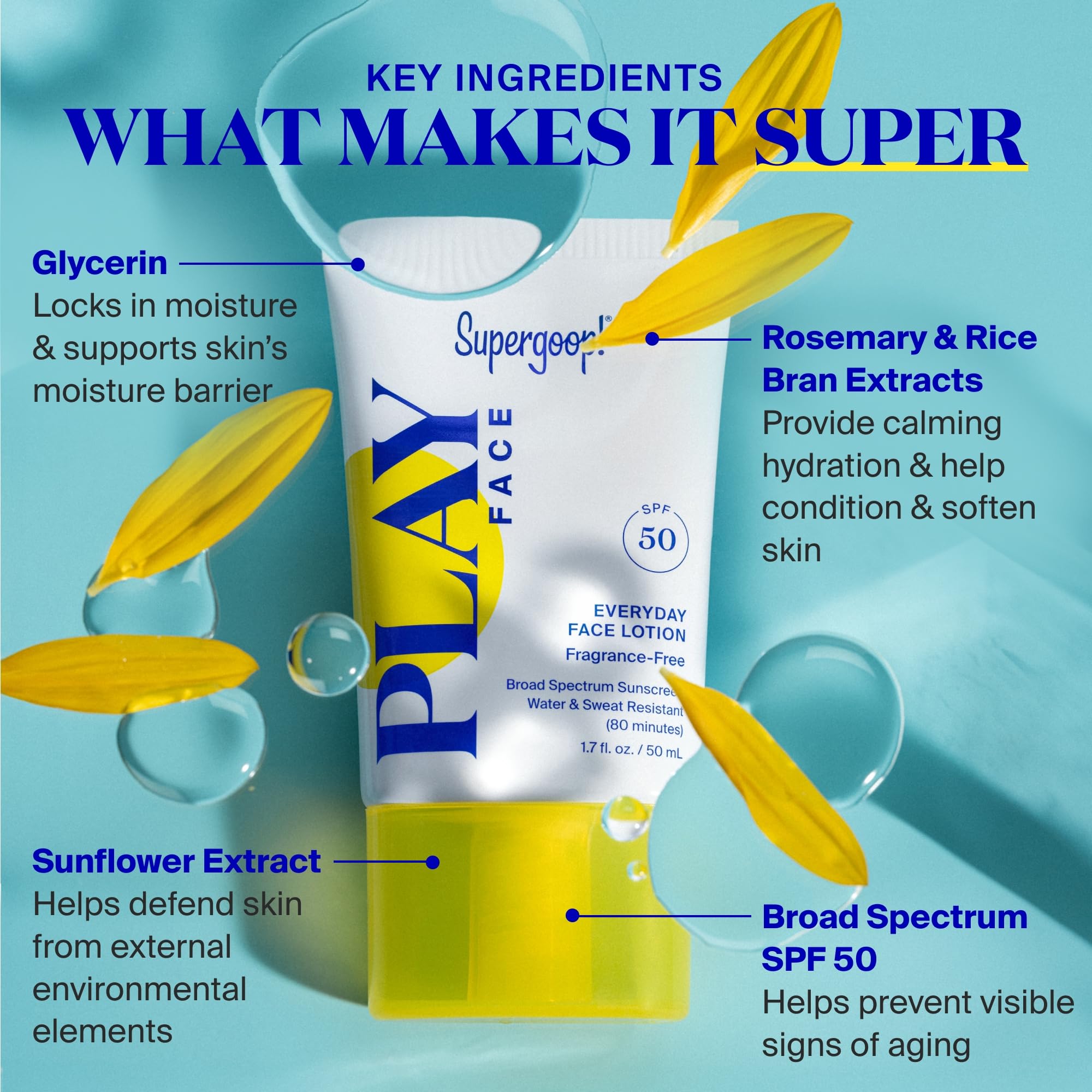 Sin fragancia, ideal para piel sensible con Supergoop! PLAY SPF50.