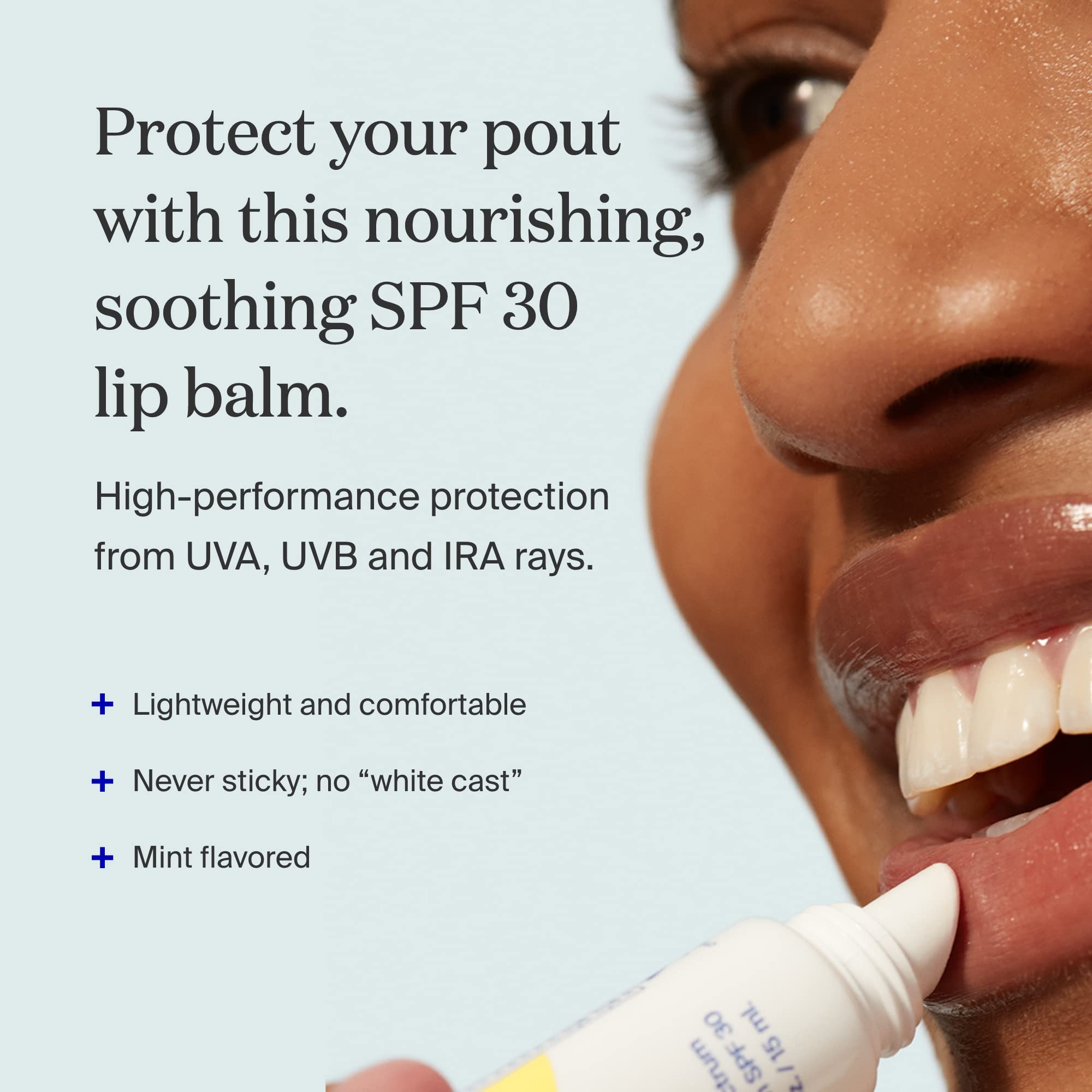 Supergoop PLAY Lip Balm mint tube close-up showing creamy hydration.