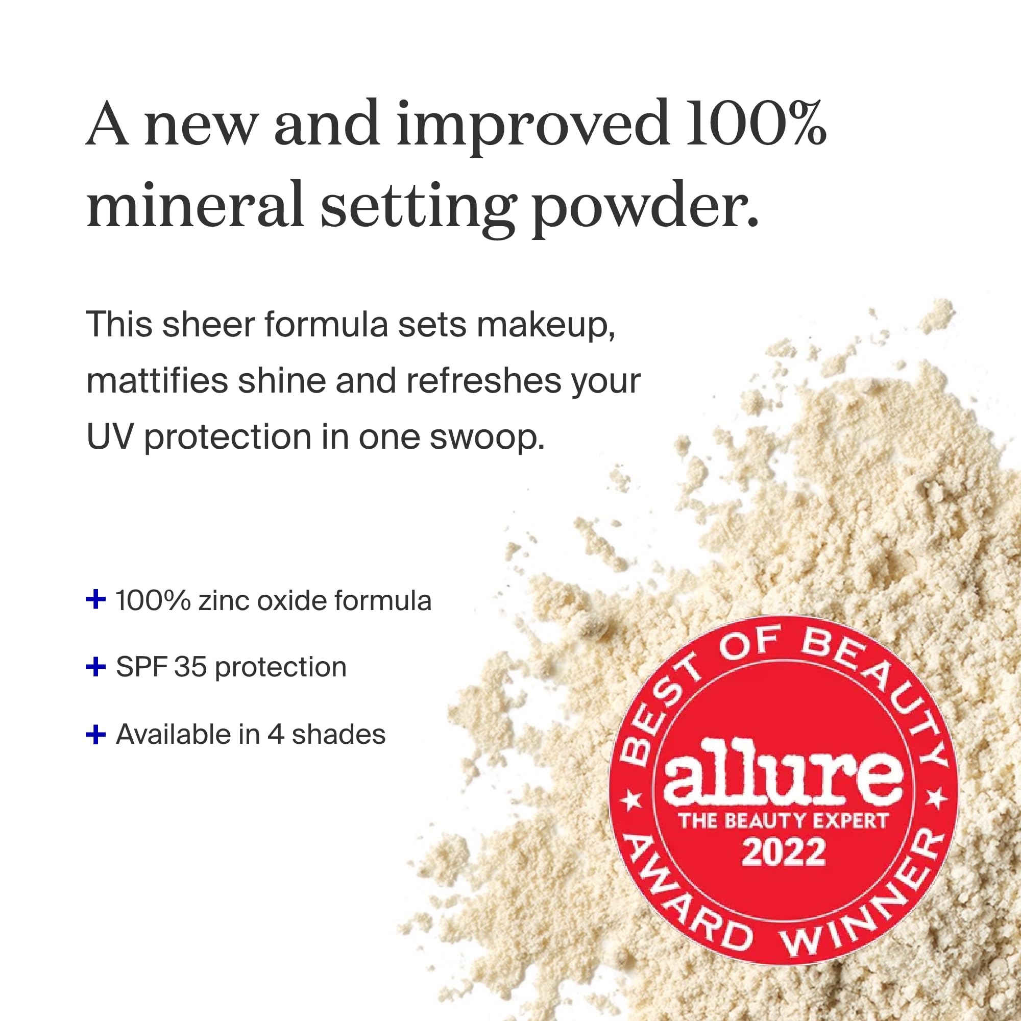 Supergoop! SPF 35 translucent powder compact highlighting shine control for a flawless look.