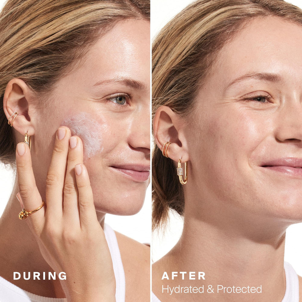 Supergoop! Triple Prep ectoin and hyaluronic acid deliver deep hydration.