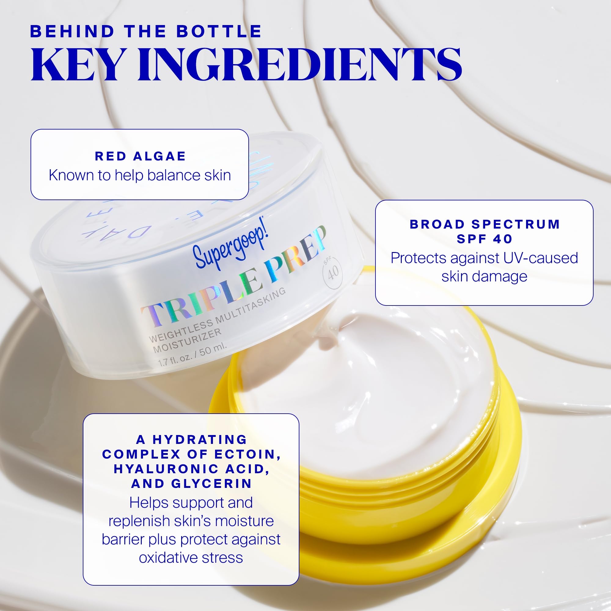 Supergoop! Triple Prep red algae ingredient contributes to balanced-looking skin.