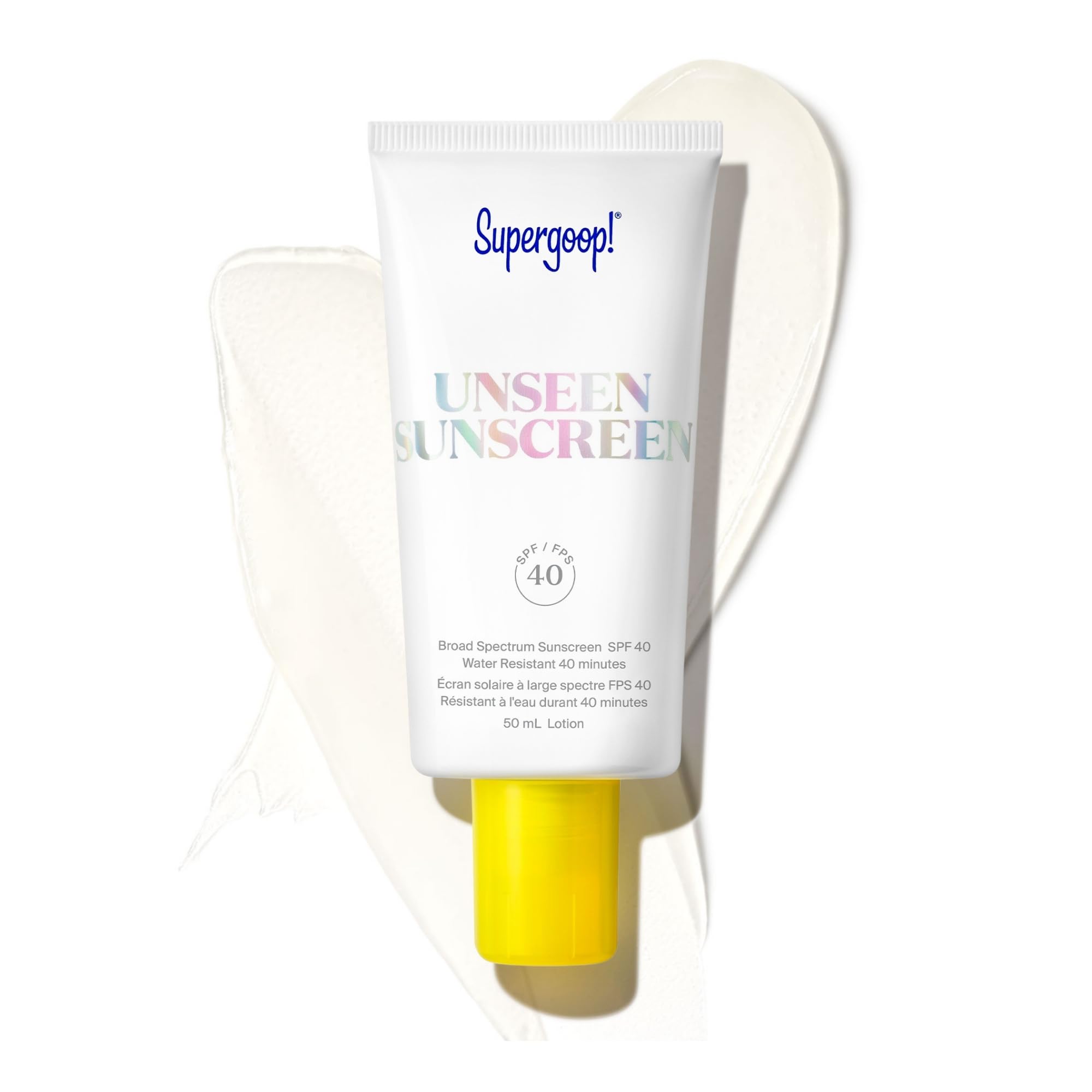 Supergoop! Unseen Sunscreen SPF 40 bottle offers invisible, weightless protection.