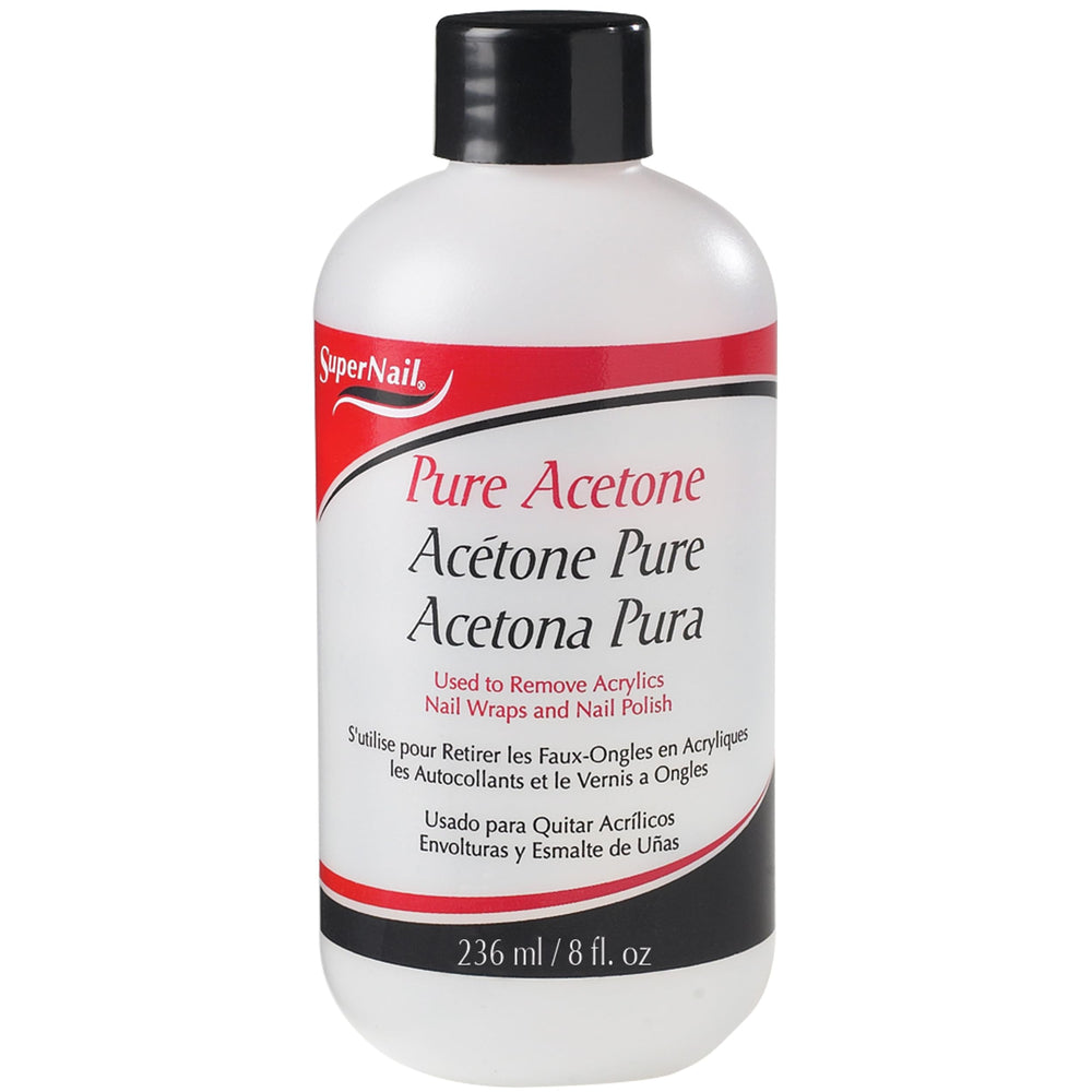 SuperNail acetona pura en bote de 8 oz para remover esmalte profesional.