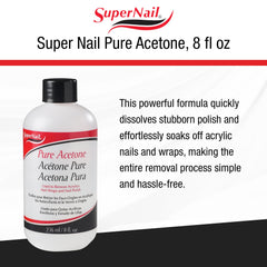 SuperNail acetona pura con etiqueta clara para uso seguro y preciso.